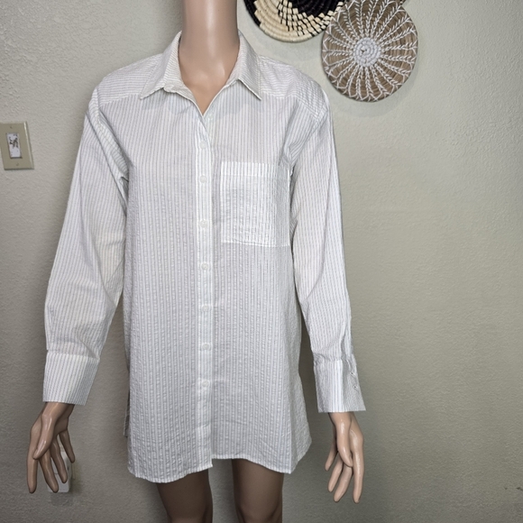 Anthropologie Striped Button Down Shirt Tunic Top Size Xs White/ Black - Picture 10 of 11